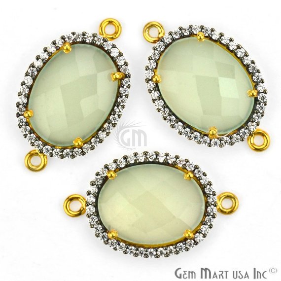 Cubic Zirconia Pave 12x16mm Oval Gold Plated Double Bail Connector (Choose Gemstone) - GemmartUSA