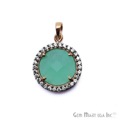 Gemstone & Cubic Zircon 12mm Single Bail Gold Plated Pendant - GemMartUSA