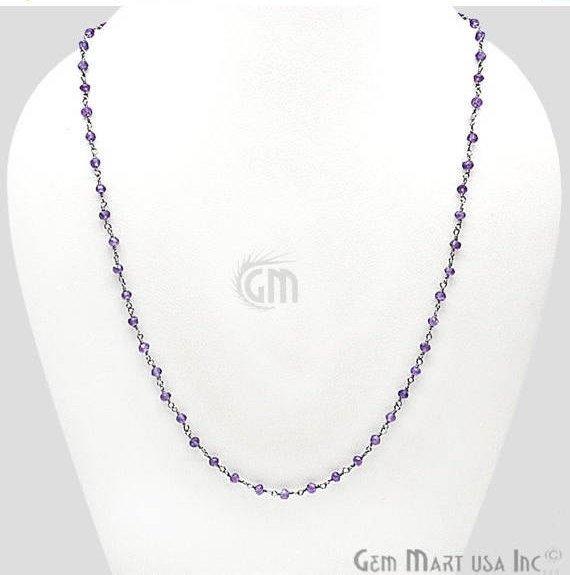 Round Bead Wire Wrapped Necklace Chain (Pick your Gemstone, Plating) - GemMartUSA