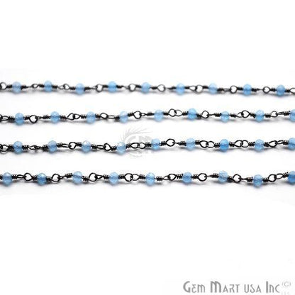 Light Blue Chalcedony Oxidized Wire Wrapped Gemstone Beads Rosary Chain (762823376943)