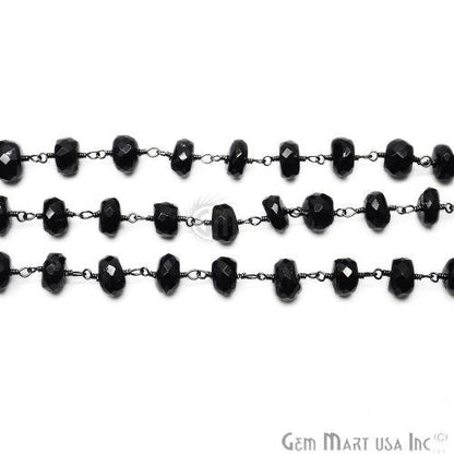 Black Spinel Oxidized Wire Wrapped Rondelle Beads Rosary Chain (762826326063)