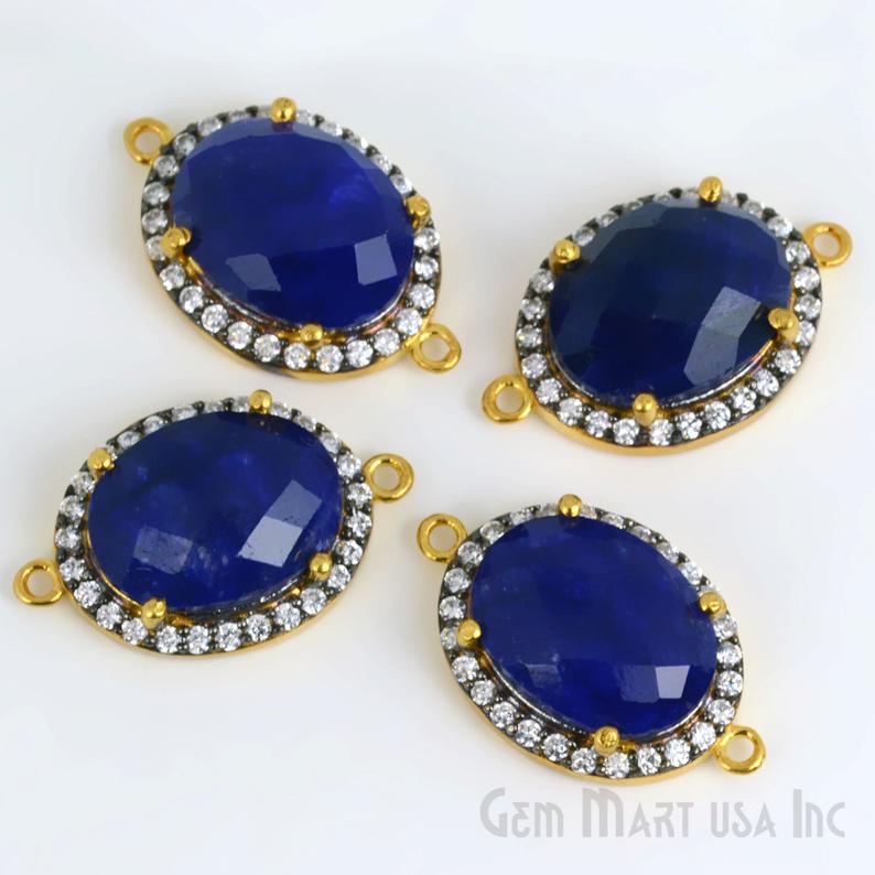 Cubic Zirconia Pave 12x16mm Oval Gold Plated Double Bail Connector (Choose Gemstone) - GemmartUSA