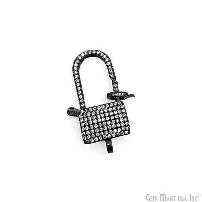 CZ Pave Lock Shape Lobster Clasp 35x16mm CZ Clear Micro Pave Lobster Claw Clasp