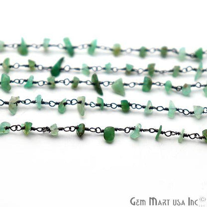 Chrysoprase Nugget Chip Oxidized Wire Wrapped Beaded Rosary Chain