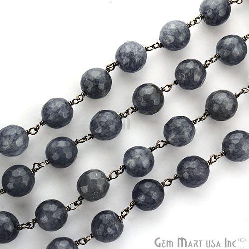 Gray Jade Faceted Beads Round Shape Oxidized Link Rosary Chain