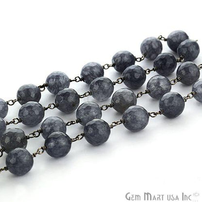 Gray Jade Faceted Beads Round Shape Oxidized Link Rosary Chain