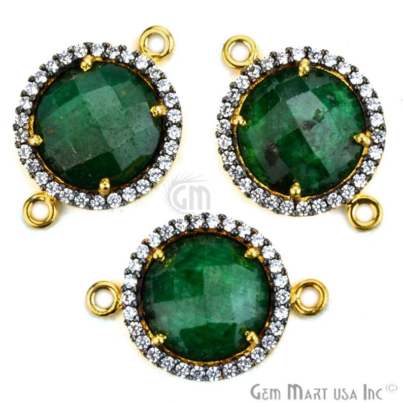 Cubic Zirconia Pave 12mm Round Gold Bail Connector (Choose Gemstone) - GemMartUSA
