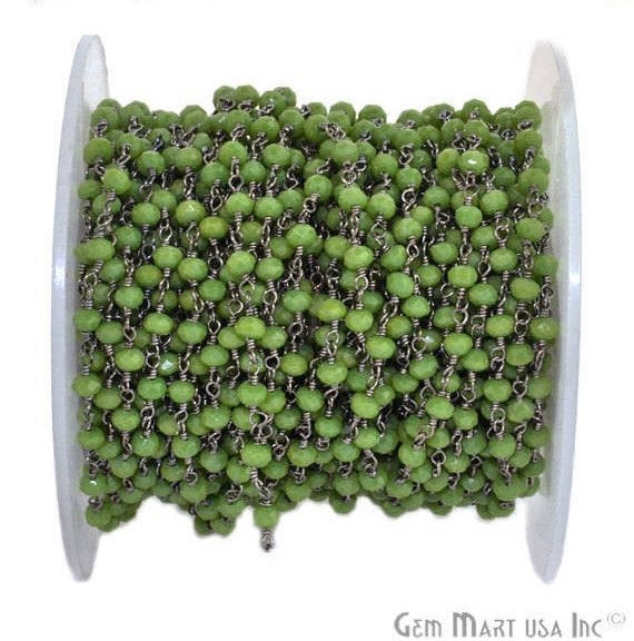 Green Chrysoprase 3-3.5mm Oxidized Wire Wrapped Beads Rosary Chain - GemmartUSA (762853818415)
