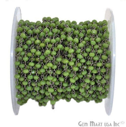 Green Chrysoprase 3-3.5mm Oxidized Wire Wrapped Beads Rosary Chain - GemmartUSA (762853818415)