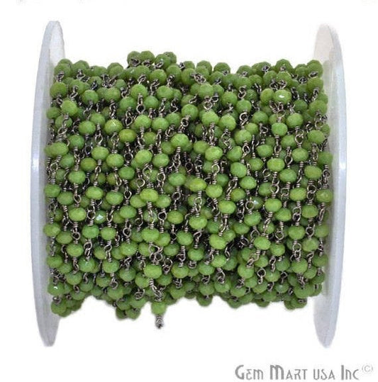 Green Chrysoprase 3-3.5mm Oxidized Wire Wrapped Beads Rosary Chain - GemmartUSA (762853818415)