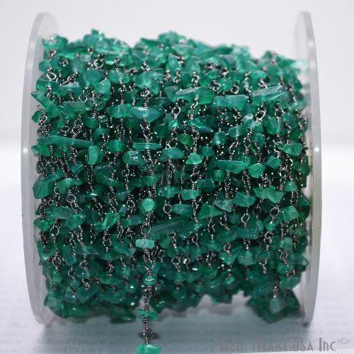 Green Onyx Nugget Chip Oxidized Wire Wrapped Beaded Rosary Chain