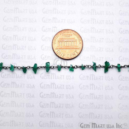 Green Onyx Nugget Chip Oxidized Wire Wrapped Beaded Rosary Chain