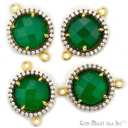 Cubic Zirconia Pave 12mm Round Gold Bail Connector (Choose Gemstone) - GemMartUSA