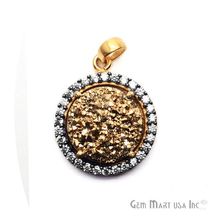 Druzy With Cubic Zircon 12mm Single Bail Gold Plated Necklace Pendant - GemMartUSA