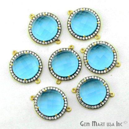Cubic Zirconia Pave 12mm Round Gold Bail Connector (Choose Gemstone) - GemMartUSA