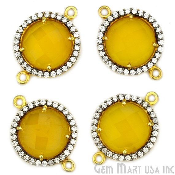 Cubic Zirconia Pave 12mm Round Gold Bail Connector (Choose Gemstone) - GemMartUSA