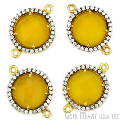 Cubic Zirconia Pave 12mm Round Gold Bail Connector (Choose Gemstone) - GemMartUSA