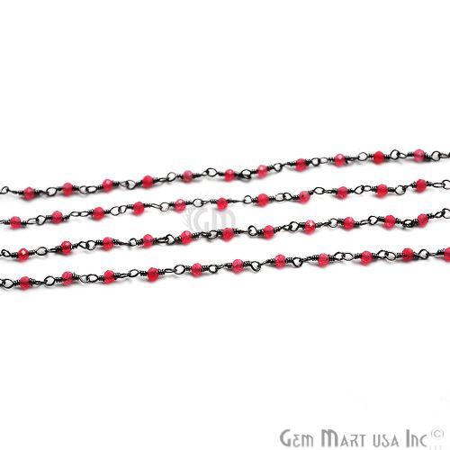 Hot Pink Chalcedony Oxidized Wire Wrapped Gemstone Beads Rosary Chain (762862436399)