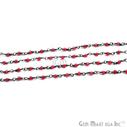 Hot Pink Chalcedony Oxidized Wire Wrapped Gemstone Beads Rosary Chain (762862436399)
