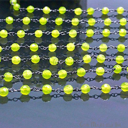Light Green jade 4mm Beads Oxidized Wire Wrapped Rosary Chain (762865516591)