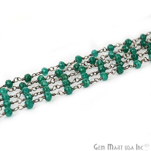 Emerald Jade Faceted 3-3.5mm Oxidized Wire Wrapped Beads Rosary Chain (762868695087)