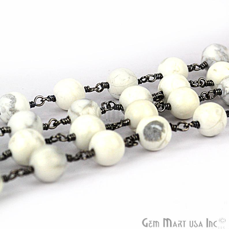 Howlite Jade Faceted Beads 8mm Oxidized Wire Wrapped Rosary Chain - GemMartUSA