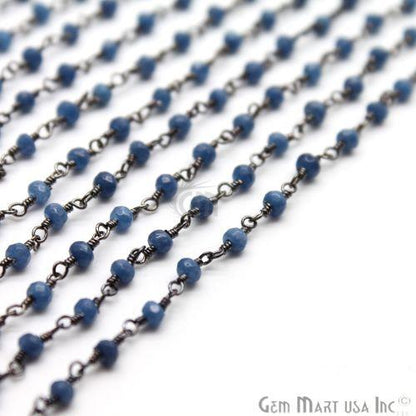 Blue Sapphire Jade Gemstone Beads 3-3.5mm Oxidized Wire Wrapped Rosary Chain