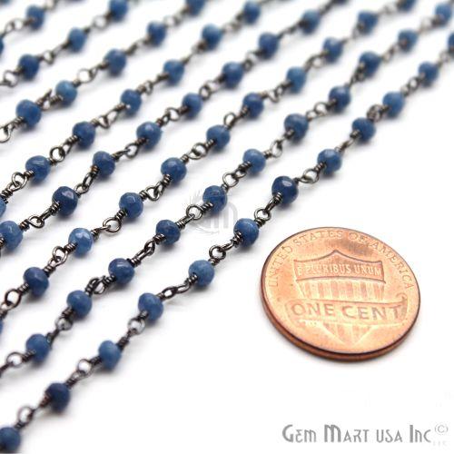 Blue Sapphire Jade Gemstone Beads 3-3.5mm Oxidized Wire Wrapped Rosary Chain