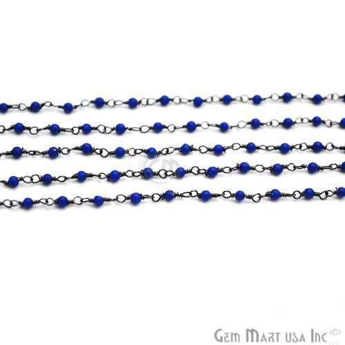 Blue Sapphire Jade Gemstone Beads 3-3.5mm Oxidized Wire Wrapped Rosary Chain