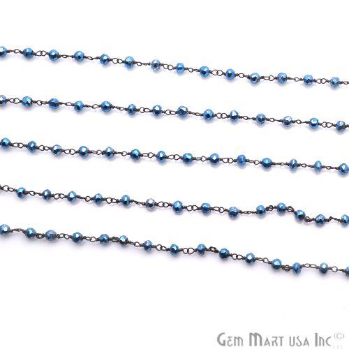 Metallic Blue Pyrite 3-3.5mm Beaded Oxidized Wire Wrapped Rosary Chain