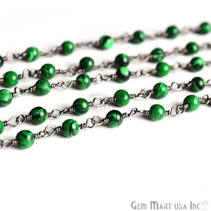 Malachite Smooth 3-3.5mm Oxidized Wire Wrapped Beads Rosary Chain (762979778607)