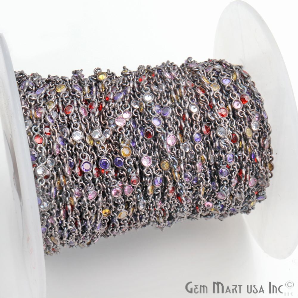 Multi Color Zircon 4mm Round Shape Oxidized Continuous Connector Chain