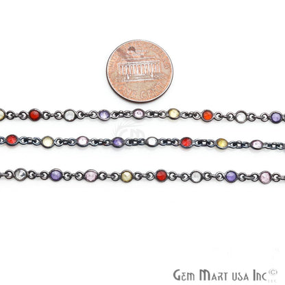 Multi Color Zircon 4mm Round Shape Oxidized Continuous Connector Chain