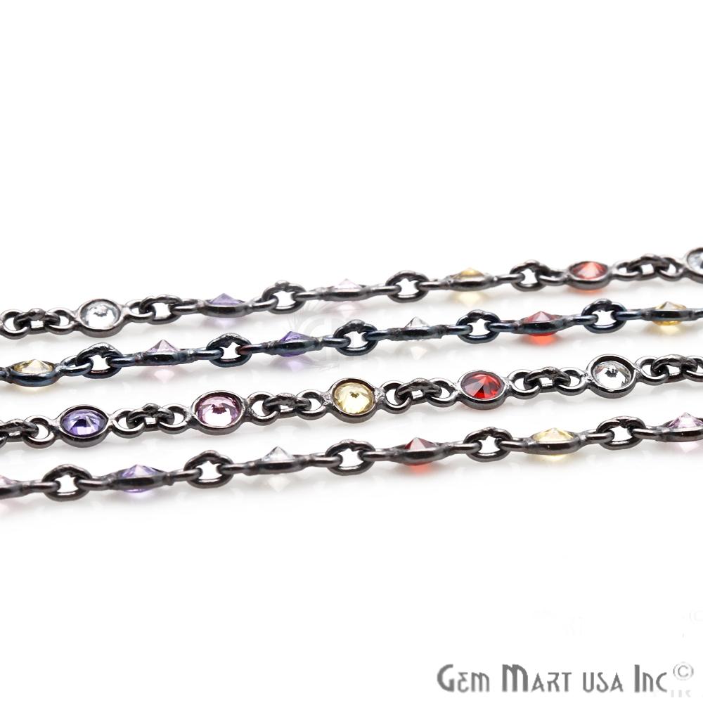 Multi Color Zircon 4mm Round Shape Oxidized Continuous Connector Chain