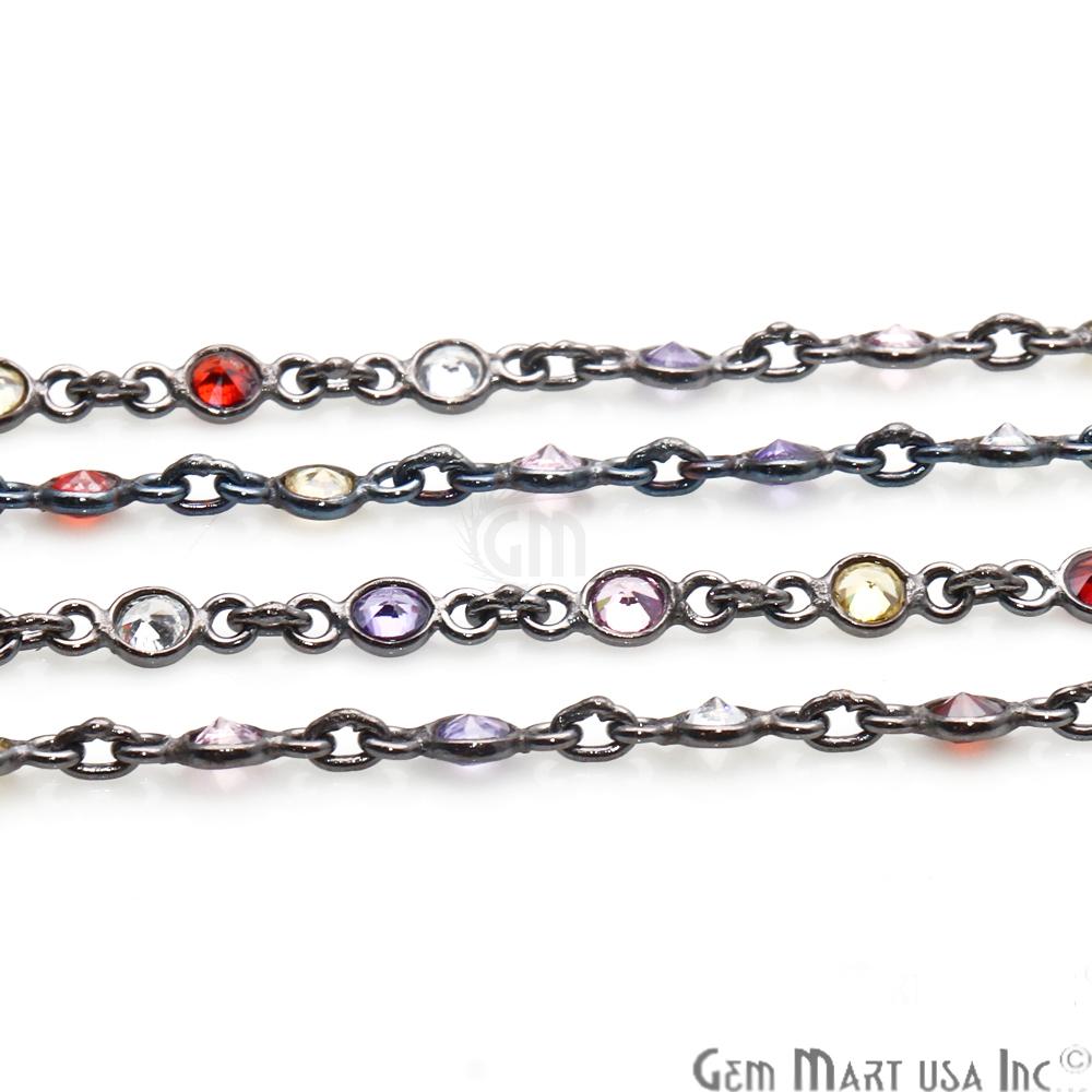 Multi Color Zircon 4mm Round Shape Oxidized Continuous Connector Chain