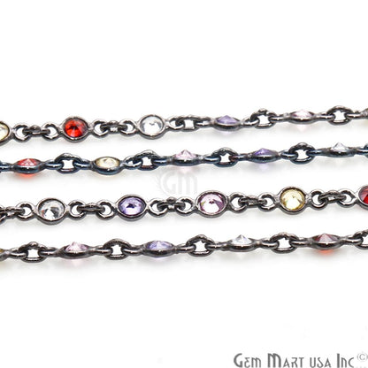 Multi Color Zircon 4mm Round Shape Oxidized Continuous Connector Chain