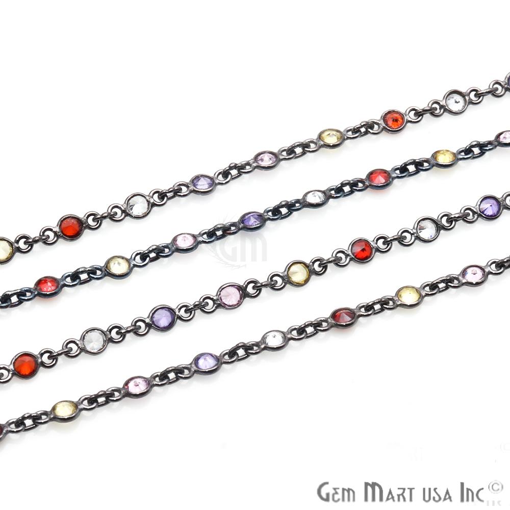 Multi Color Zircon 4mm Round Shape Oxidized Continuous Connector Chain