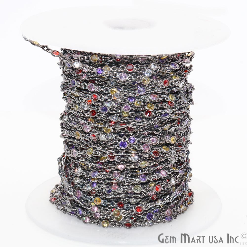 Multi Color Zircon 4mm Round Shape Oxidized Continuous Connector Chain