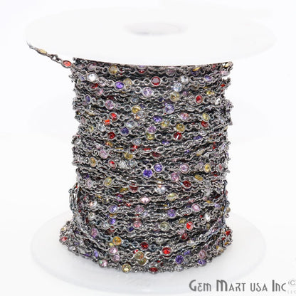 Multi Color Zircon 4mm Round Shape Oxidized Continuous Connector Chain