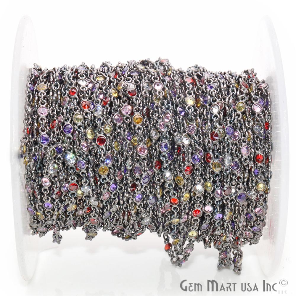 Multi Color Zircon 4mm Round Shape Oxidized Continuous Connector Chain