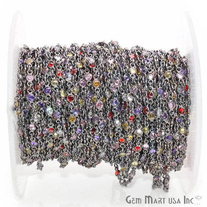 Multi Color Zircon 4mm Round Shape Oxidized Continuous Connector Chain