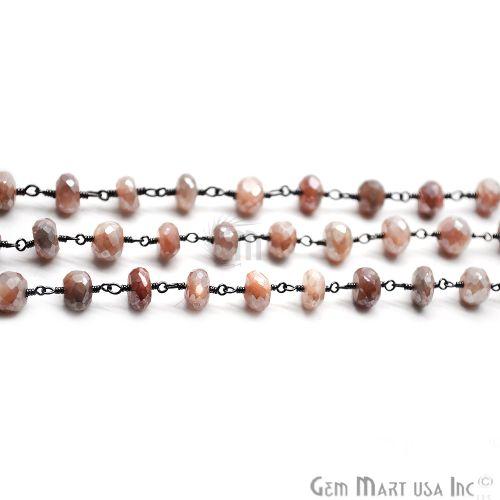 Peach MoonStone Oxidized Wire Wrapped Rosary Chain (762988822575)