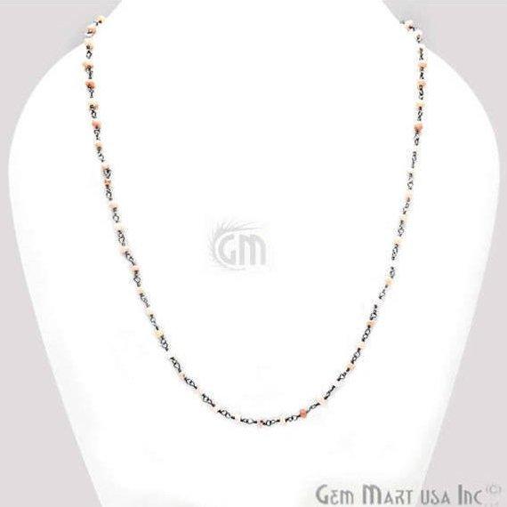 Round Bead Wire Wrapped Necklace Chain (Pick your Gemstone, Plating) - GemMartUSA