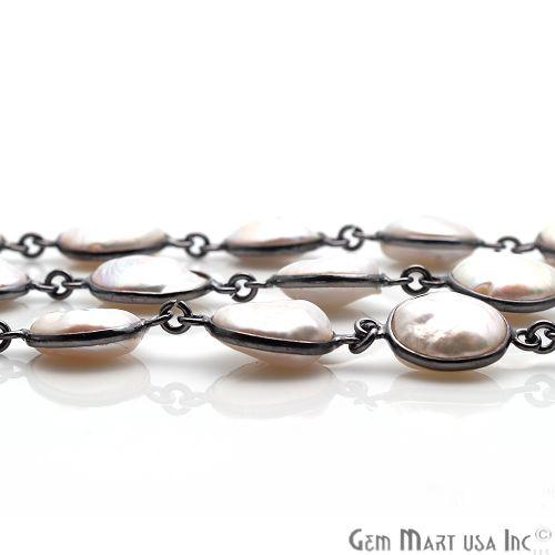 Pearl Round 12mm Oxidized Bezel Link Continuous Connector Chain
