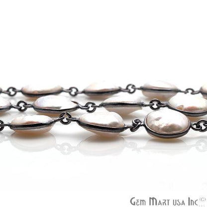 Pearl Round 12mm Oxidized Bezel Link Continuous Connector Chain
