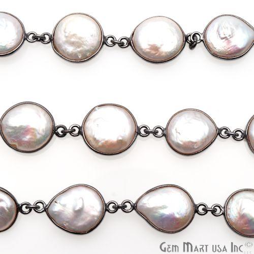 Pearl Round 12mm Oxidized Bezel Link Continuous Connector Chain
