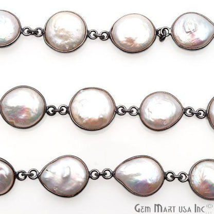 Pearl Round 12mm Oxidized Bezel Link Continuous Connector Chain