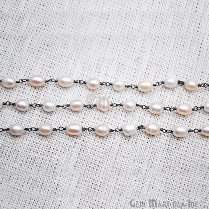 White Pearl Oxidized Wire Wrapped Gemstone Beads Rosary Chain (763581333551)