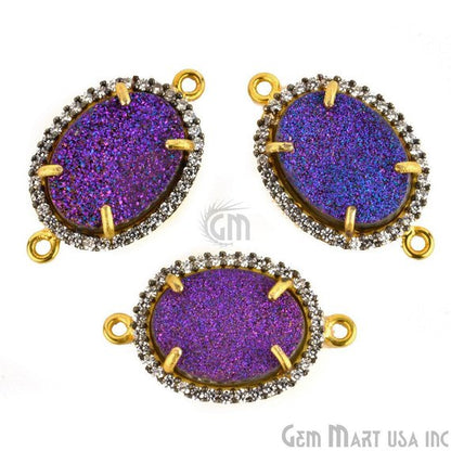 Druzy Cubic Zircon Pave 12x16mm Oval Bezel Gemstone Connector (Pick Your Color) - GemMartUSA