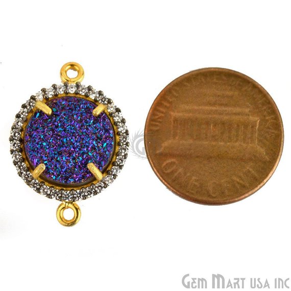 Cubic Zirconia Pave 12mm Round Gold Bail Connector (Choose Druzy) - GemMartUSA
